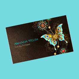 Elegante luxe vlinder bruin turquoise goud visitekaartje
