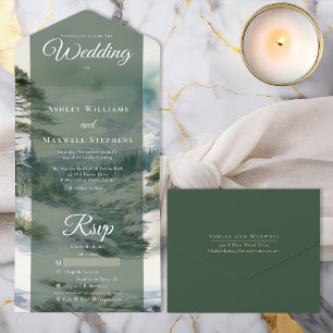 Elegante luxe winterberg landgoed bruiloft folie all in one uitnodiging