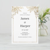 Elegante luxe wit en goud bloemenbruiloft kaart (Staand voorkant)