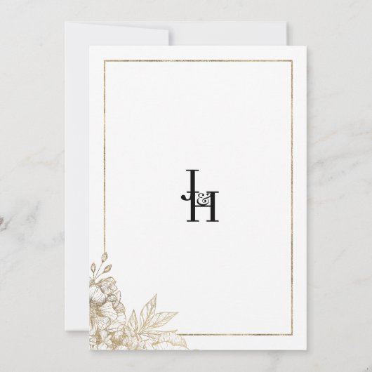 Elegante luxe wit en goud bloemenbruiloft kaart (Achterkant)
