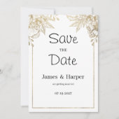 Elegante luxe wit en gouden bloemen Save the Date Kaart (Voorkant)