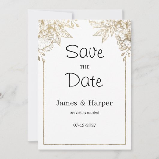 Elegante luxe wit en gouden bloemen Save the Date Kaart (Voorkant)
