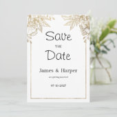 Elegante luxe wit en gouden bloemen Save the Date Kaart (Staand voorkant)