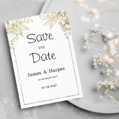 Elegante luxe wit en gouden bloemen Save the Date Kaart