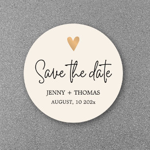 Elegante luxe witgouden hart save the date ronde sticker