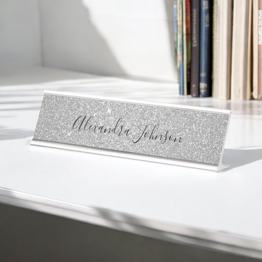 Elegante luxe zilveren glitter Sparkle Modern Bureau Naambordje