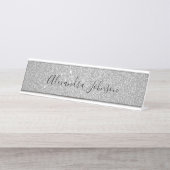 Elegante luxe zilveren glitter Sparkle Modern Bureau Naambordje (Voorkant)