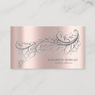 Elegante luxe zilveren veer roze goud visitekaartje