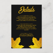 Elegante luxe zwart en goud bladeren herfst bruilo informatiekaartje (Voorkant)