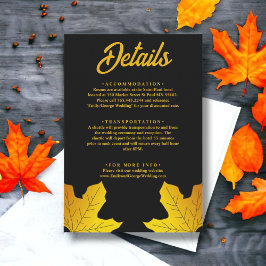Elegante luxe zwart en goud bladeren herfst bruilo informatiekaartje