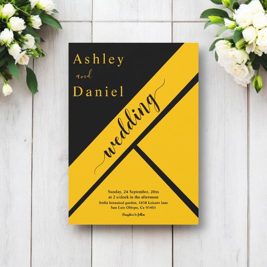 Elegante luxe zwart en goud chique vergulde bruilo kaart