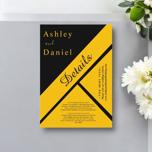 Elegante luxe zwart en goud vergulde chique bruilo informatiekaartje