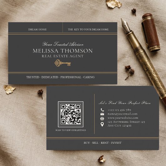 Elegante luxe zwart goud vastgoed QR-code Visitekaartje