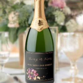 Elegante luxe zwart gouden bordeaux Waterverf Sparkling Wijnetiket