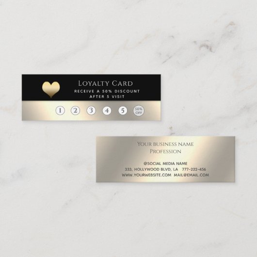 Elegante luxe zwart gouden hart klantenkaartje (Voorkant / Achterkant)