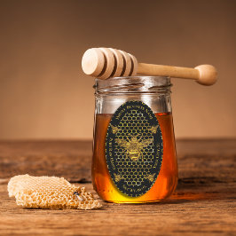 Elegante luxe zwart gouden Queen Bee Honey Jar Ovale Sticker