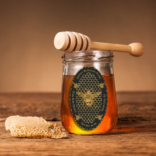 Elegante luxe zwart gouden Queen Bee Honey Jar Ovale Sticker