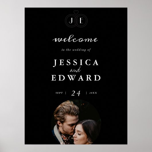 Elegante luxe zwart-wit monogram foto bruiloft poster (Voorkant)