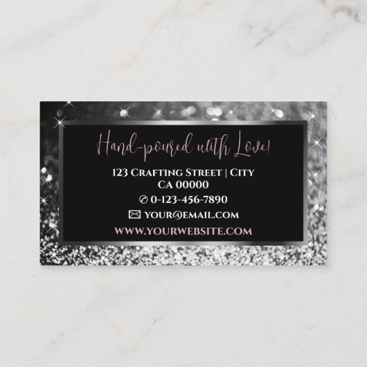 Elegante luxe zwart zilver sprankelende glitter visitekaartje (Achterkant)