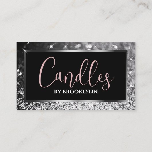 Elegante luxe zwart zilver sprankelende glitter visitekaartje (Voorkant)