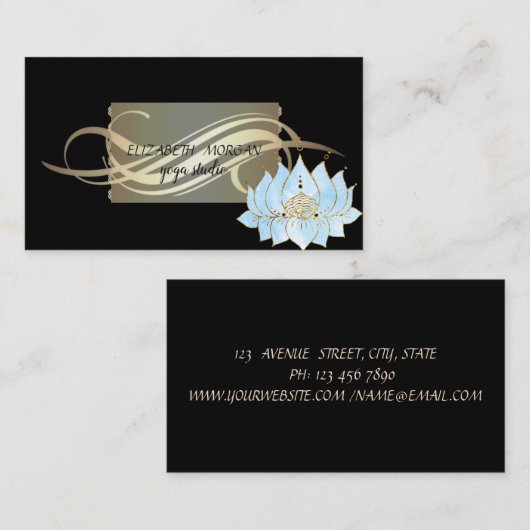 Elegante luxe zwarte Lotus Blue Yoga Visitekaartje (Voorkant / Achterkant)