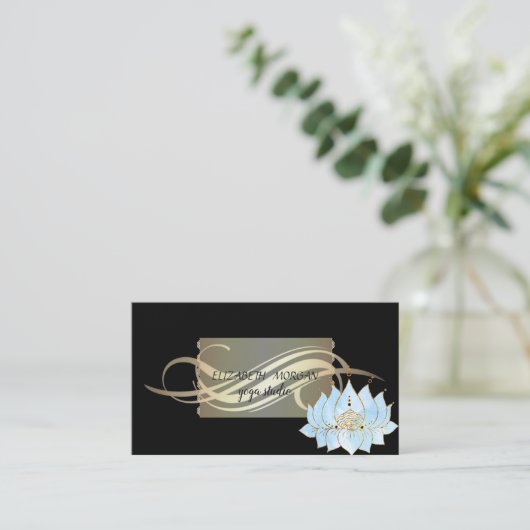 Elegante luxe zwarte Lotus Blue Yoga Visitekaartje (Staand voorkant)