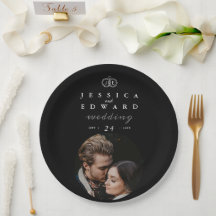 Elegante Luxe Zwarte Witte Monogram Foto Huwelijk