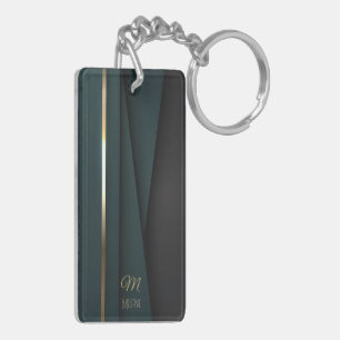 Elegante Luxueuze Donkergroene Gouden Monogramnaam Sleutelhanger