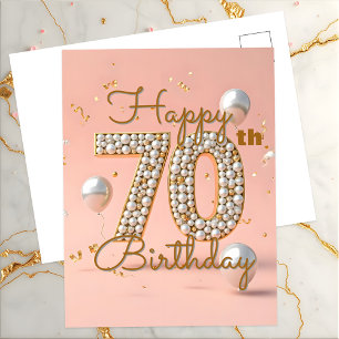 Elegante Luxueuze Zachte Roze en Gouden 70e Verjaa Briefkaart