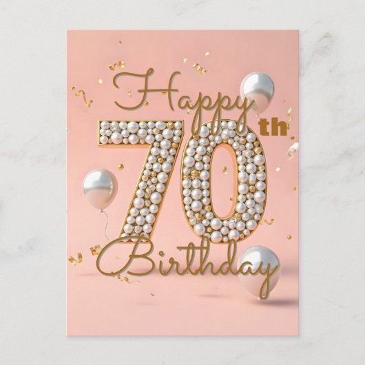 Elegante Luxueuze Zachte Roze en Gouden 70e Verjaa Briefkaart (Voorkant)