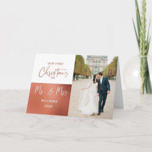 Elegante M. & Mevr. Copper 2 van 1st Kerstmis Foto Feestdagen Kaart (Voorkant)