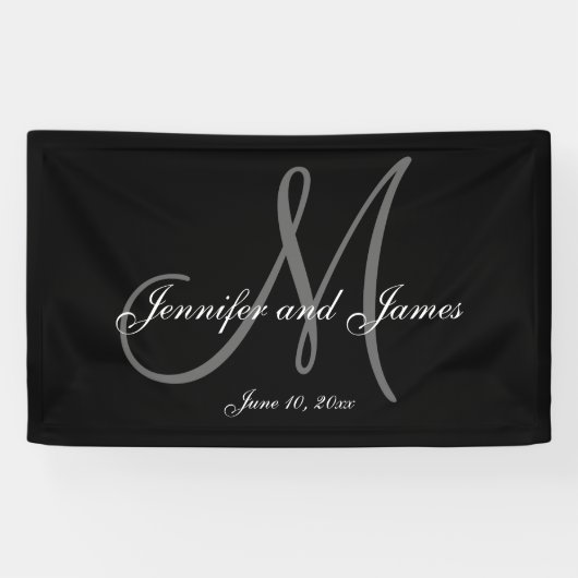 Elegante M Monogram Trouwbanner Spandoek (Horizontaal)