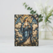 Elegante Maagd Maria Glas in lood Art Briefkaart (Staand voorkant)