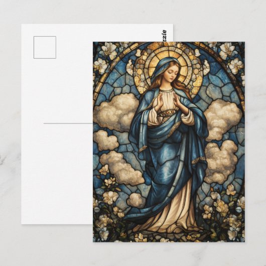 Elegante Maagd Maria Glas in lood Art Briefkaart (Voorkant / Achterkant)