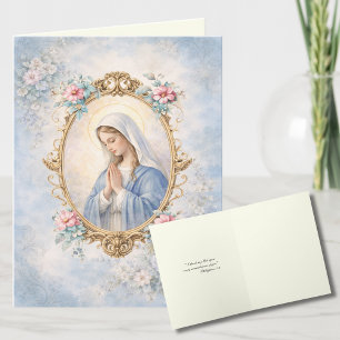 Elegante Maagd Maria Religieus Katholiek Bloemstuk Feestdagen Kaart