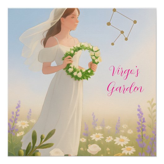 Elegante Maagd Sterrenbeeld Astrologie Glanzende W Perfect Poster (Voorkant)