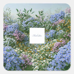 Elegante Maagdenpalm Blauw Oranje Wilde Bloemenwei Vierkante Sticker