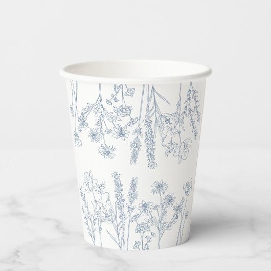 Elegante Maagdenpalm Blauwe Wilde Bloemen Bruidsdo Papieren Bekers (Achterkant)