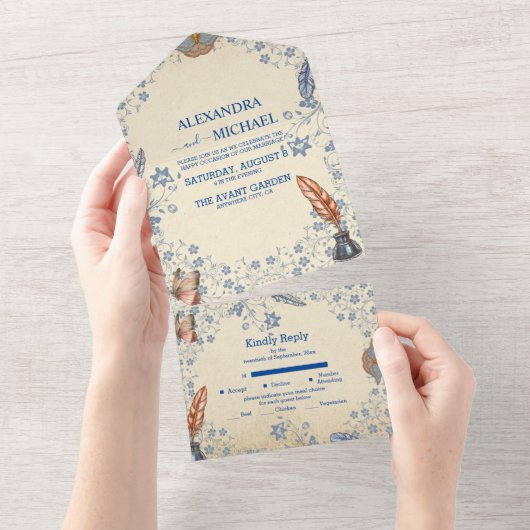 Elegante Maagdenpalm Bloemige Bruiloft All In One Uitnodiging (Afscheurbaar)