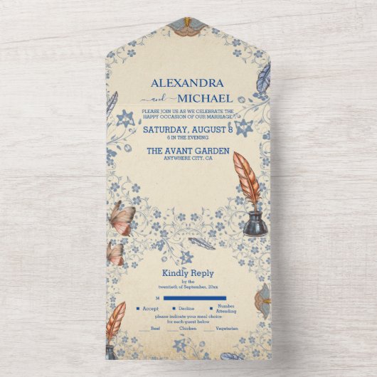 Elegante Maagdenpalm Bloemige Bruiloft All In One Uitnodiging (Binnen)