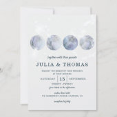 Elegante Maan Blauw Goud Sterren Bruiloft Kaart (Voorkant)