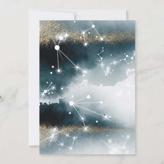 Elegante Maan Blauw Goud Sterren Bruiloft Kaart (Achterkant)