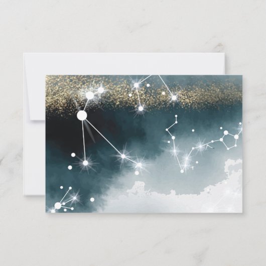 Elegante Maan Blauw Goud Sterren Bruiloft RSVP Kaartje (Achterkant)