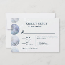 Elegante Maan Blauw Goud Sterren Bruiloft RSVP Kaartje