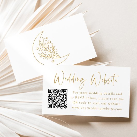 Elegante maan en sterren gouden bruiloft website informatiekaartje