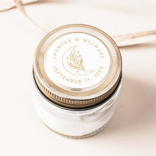 Elegante Maan en Sterren Gouden Trouwfavoriet Ronde Sticker
