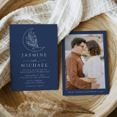 Elegante maan en sterren marine foto bruiloft kaart