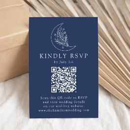 Elegante Maan en Sterren Marine QR Code Bruiloft RSVP Kaartje