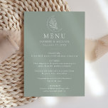 Elegante Maan en Sterren Sage Groene Bruiloft Menu<br><div class="desc">Dit boho weddingmenu is ontworpen om te coördineren met ons Elegant Botanical Moon and Stars bruiloft collectie en bevat een witte lijnillustratie van een maan versierd met sterren en gebladerte op een wijze groene achtergrond. Personaliseer het salie groene maan bruiloft menu met uw namen,  bruiloft datum,  en samengestelde menu-aanbod.</div>