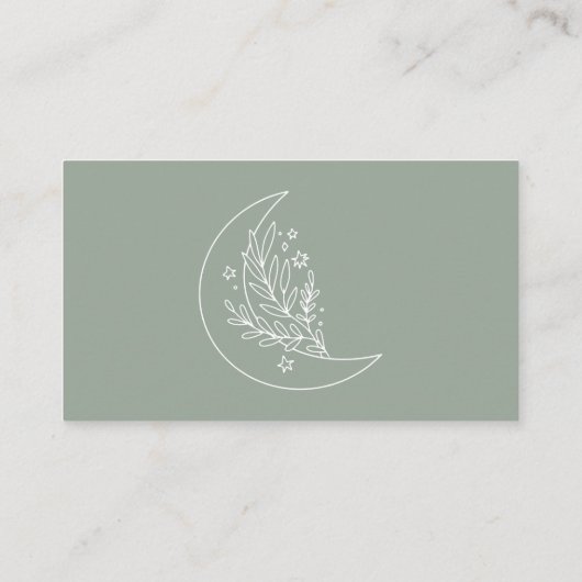 Elegante Maan en Sterren Sage Groene Bruiloft Webs Informatiekaartje (Achterkant)